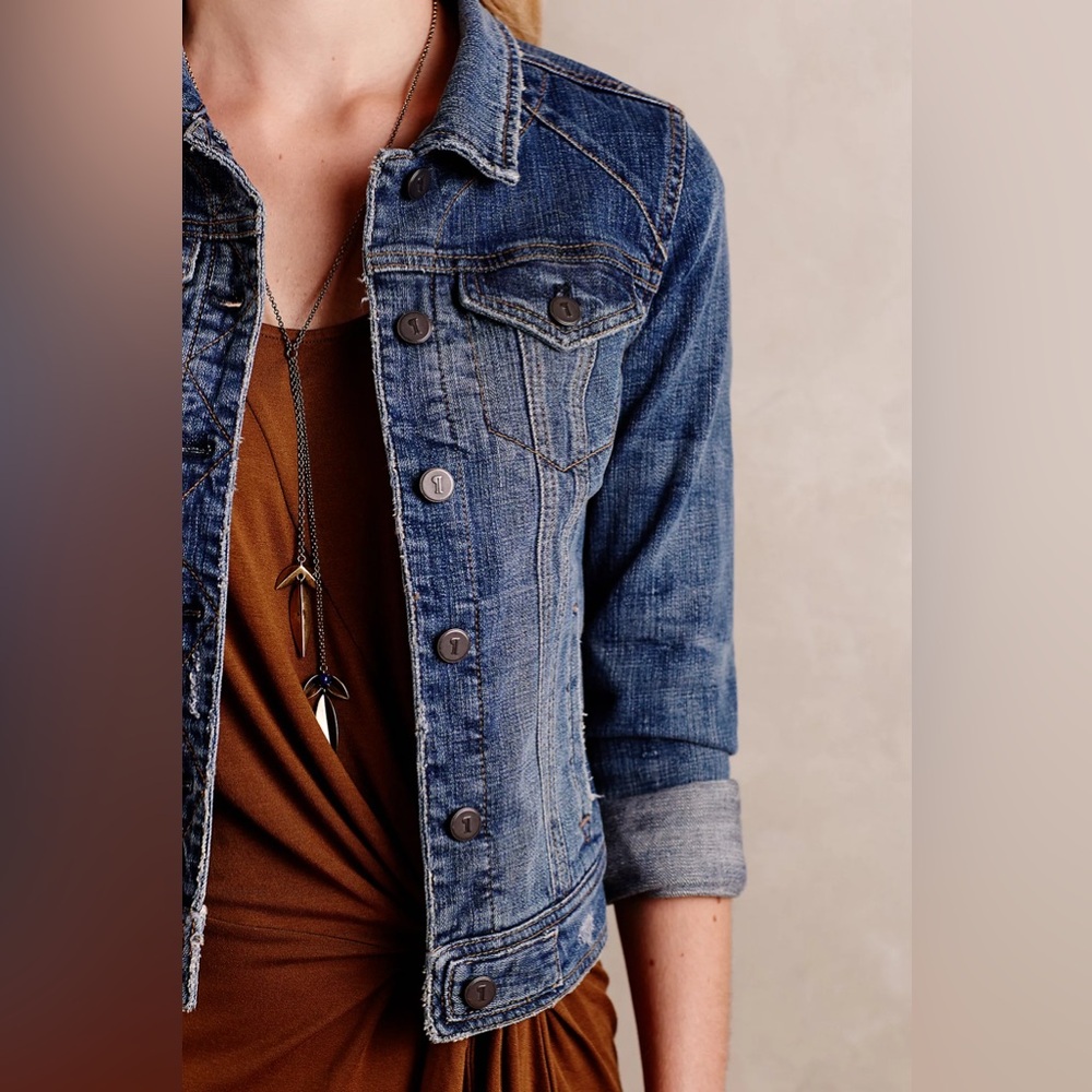 Pilcro Anthropologie Classic Button Down Blue Jean Denim Jacket size M - Picture 2 of 16